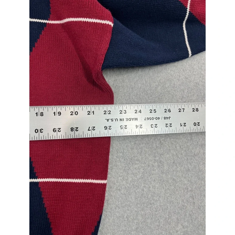 Vintage Nautica Sweater Mens L Blue Geometric Argyle White Windowpane 90s Crew